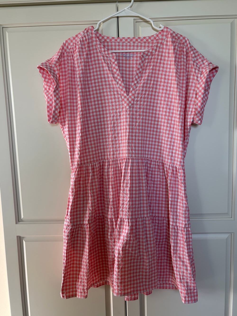Vineyard Vines Short Sleeve Pink Gingham Check Mini Dress w/ Pockets- Women’s L